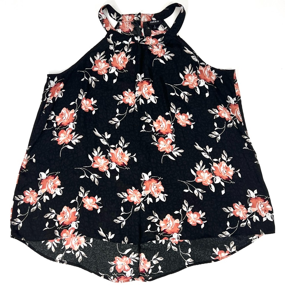 Torrid Black Floral Hi-Lo Halter Tunic 2X